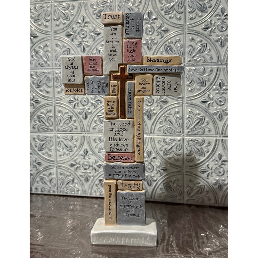 Ceramic cross bible scriptures 12 in standing